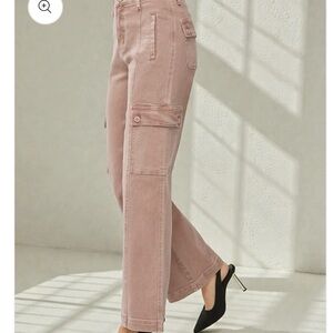 Risen Jeans Wide Leg Cargo Jeans in Dusty Rose